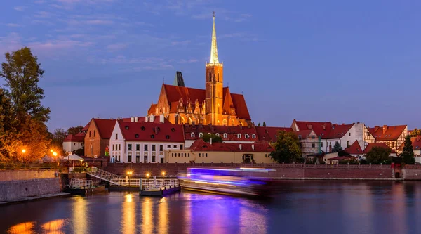 Passeios Turísticos Polônia Cityscape Wroclaw Bela Vista Noturna Vista Ilha — Fotografia de Stock