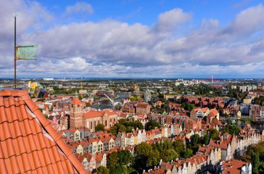 Gdansk 'ın güzel hava manzaralı eski kasabası, Gdansk, Polonya