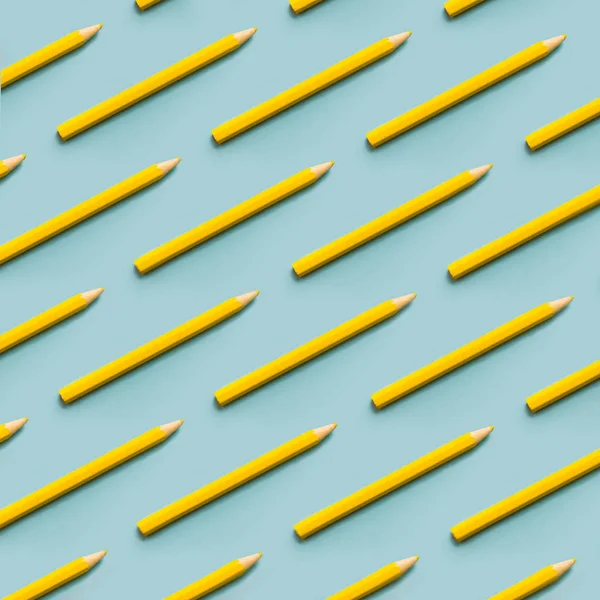 Żółtych Ołówków Równolegle Górze Niebieski Tło Widok Koncepcja Edukacji Moda — Zdjęcie stockowe