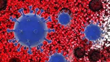 Coronavirus kan hücreleri mikroskop altında 3D virüs 2019-nCoV soyut arkaplan salgını salgın korumasını durdurur COVID-19