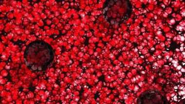 Coronavirus kan hücreleri mikroskop altında 3D virüs 2019-nCoV soyut arkaplan salgını salgın korumasını durdurur COVID-19