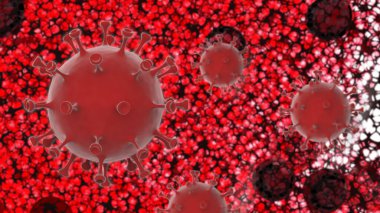Coronavirus kan hücreleri mikroskop altında 3D virüs 2019-nCoV soyut arkaplan salgını salgın korumasını durdurur COVID-19
