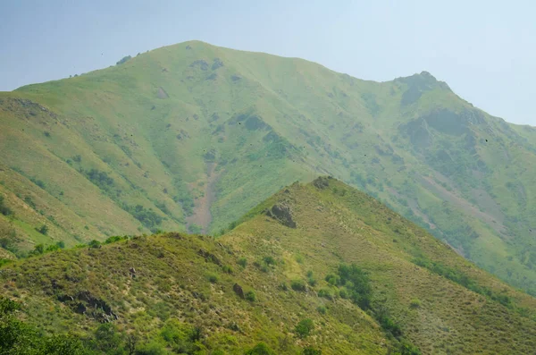 緑の丘と青い空の山の風景 — ストック写真