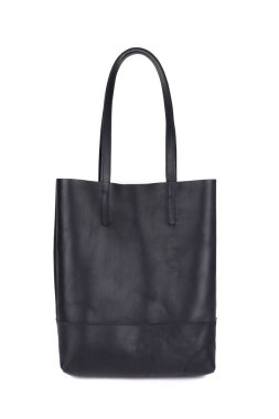 Beyaz arka planda deri çanta.