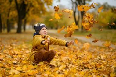 Sevimli küçük çocuk çocuk sonbahar günü
