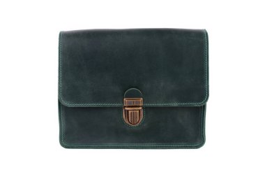 Beyaz arka planda deri çanta.