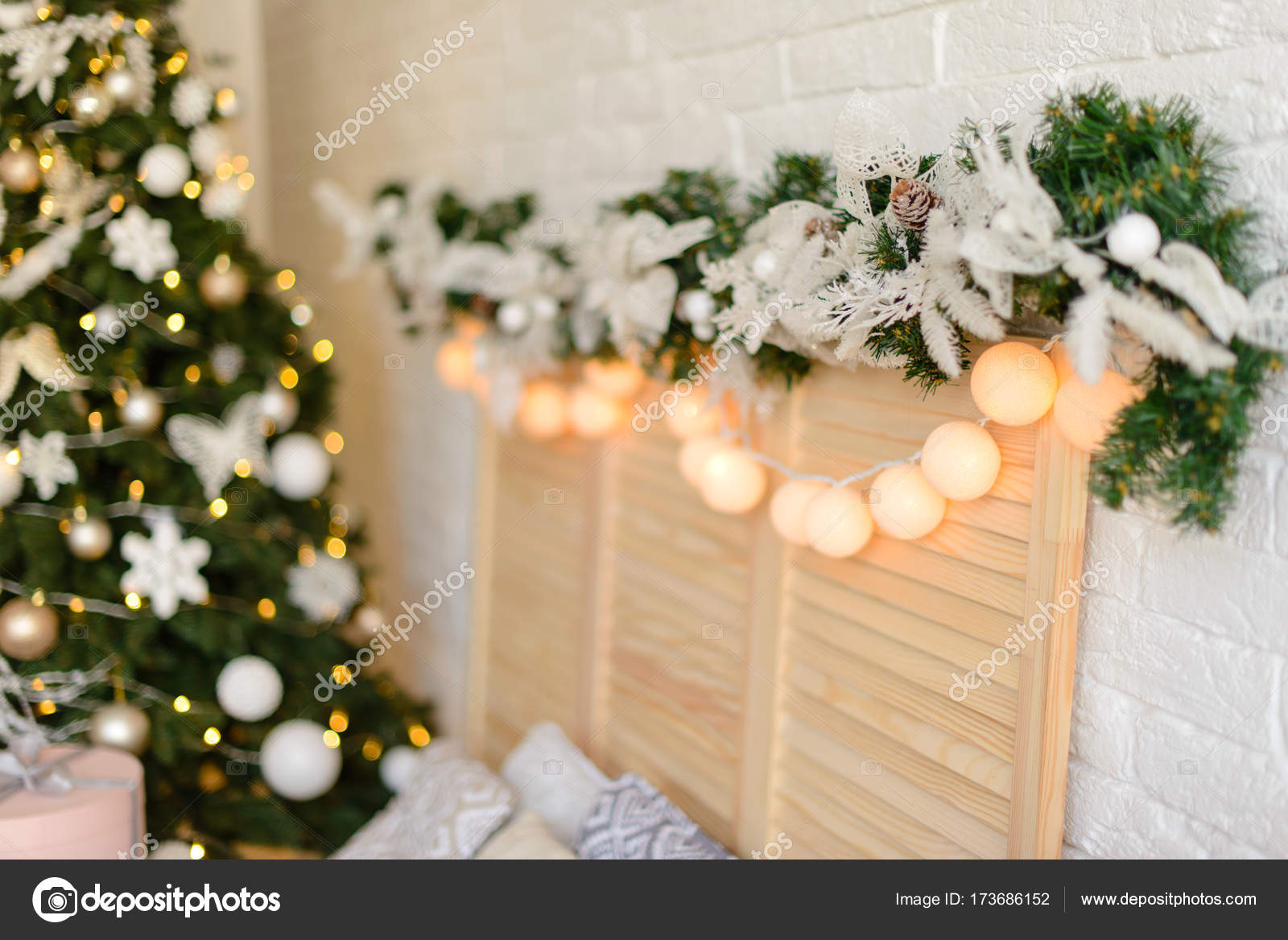 Christmas Decoration And A Fir Tree Stock Photo