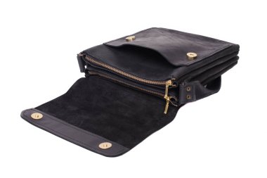 İzole beyaz bir arka plan üzerinde deri çanta