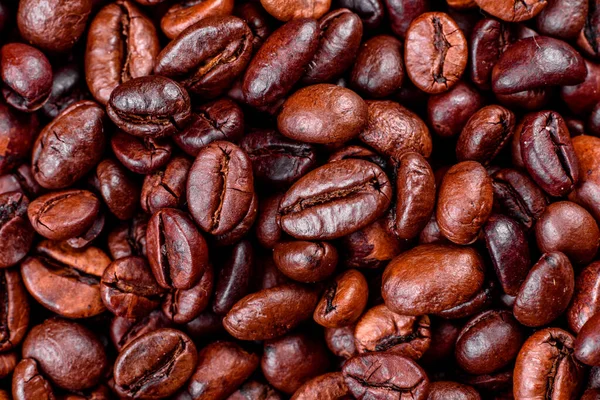 Grains Fresh Roasted Coffee Close Dark Background Coffee Beans Texture — Stock Photo, Image