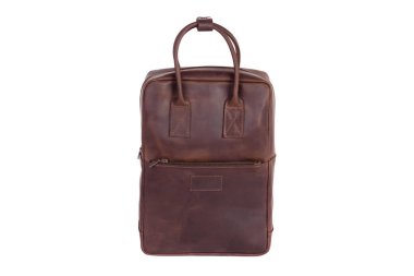 Beyaz arka planda izole edilmiş doğal deri çanta. Başarılı kişiler için suç ortağı