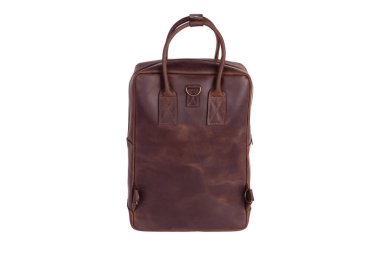 Beyaz arka planda izole edilmiş doğal deri çanta. Başarılı kişiler için suç ortağı