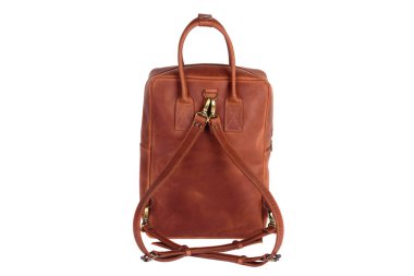 Beyaz arka planda izole edilmiş doğal deri çanta. Başarılı kişiler için suç ortağı