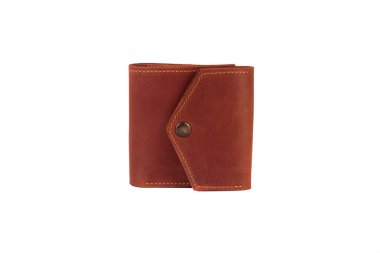 Beyaz arka planda doğal deri cüzdan. Başarılı adamlar için suç ortağı.