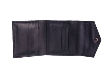 Beyaz arka planda doğal deri cüzdan. Başarılı adamlar için suç ortağı.