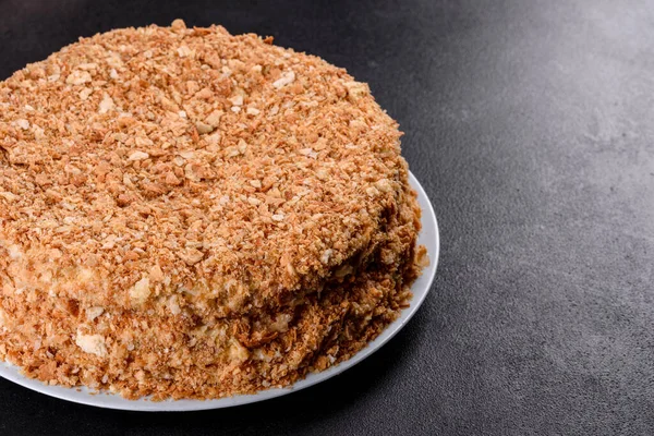 Frische Leckere Tortennapoleon Mit Sahne Auf Dunklem Hintergrund Kuchen Aus — Stockfoto