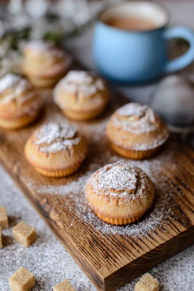 Fresh Baked Cupcakes Rice Flour Banana Vanilla Mug Hot Chocolate — Stock Photo, Image