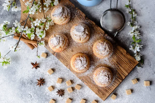 Pastelitos Recién Horneados Harina Arroz Con Plátano Vainilla Con Una — Foto de Stock