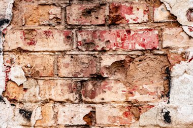 Yıpranmış eski turuncu ve beyaz duvar arka planı paslı taş işçiliği teknolojisi, renkli yatay mimari...