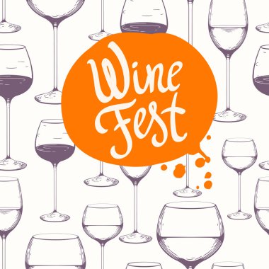 Şarap kadehi çizilmiş kroki. Sorunsuz cam desen. Siyah ve beyaz tarzı. Vintage. Tatma partisi.