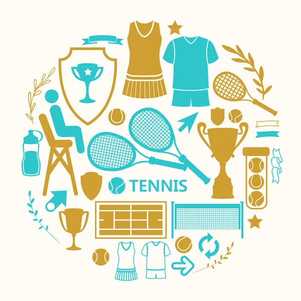 Ilustracja wektorowa z obiekty sportowe do gry w tenisa. — Wektor stockowy