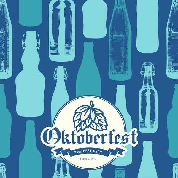 Fundo sem costura com copo de cerveja em estilo esboço. Ilustração vetorial para menu de pub. Padrão Oktoberfest. Bebidas alcoólicas . —  Vetores de Stock