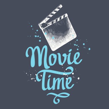 Vektör çizim ile çizilmiş Klaket ver. Tasarım kroki. Retro Sinema Festivali. Film zaman gönderen.