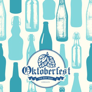 Bira cam kroki tarzı ile sorunsuz arka plan. Vektör çizim pub menü için. Oktoberfest desen. Alkollü içecekler.