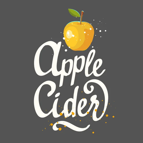Vector illustration with apple cider in sketch style on black background. Brush calligraphy elements for your menu design. Handwritten ink lettering. — Stock Vector