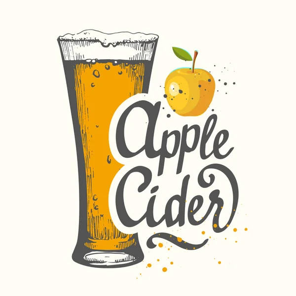Dryck-menyn. Vektorillustration med cider äpple glas i skiss stil för pub. Alkoholhaltiga drycker. — Stock vektor