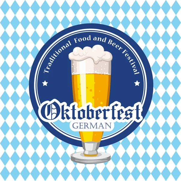 Oktoberfest simgesi. İçecek menüsü. Vektör çizim bira cam kroki tarzı pub ile. Festival alkollü mavi satranç arka plan üzerinde.