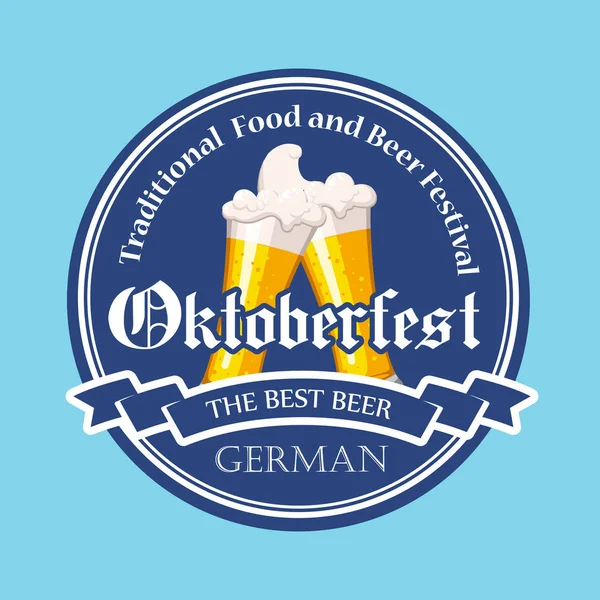 Oktoberfest simgesi. İçecek menüsü. Vektör çizim bira cam kroki tarzı pub ile. Mavi arka plan üzerinde festival alkollü.