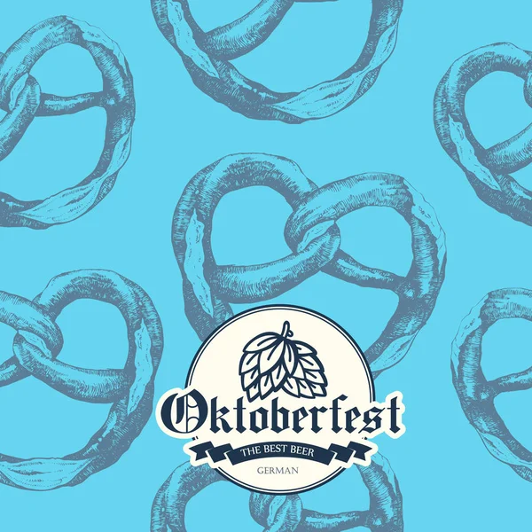 Simit kroki tarzı ile sorunsuz arka plan. Taze organik ürünler. Vektör resim çizilmiş desen mavi. Oktoberfest gıda. Geleneksel bira aperatif. Pub menü.