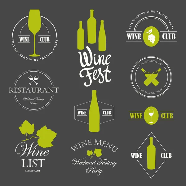 Vectorillustratie met logo van de wijnkaart en etiketten. Eenvoudige symbolen glas, fles. Tradities van drank. Decoratieve elementen voor uw ontwerp. Zwart wit stijl. — Stockvector