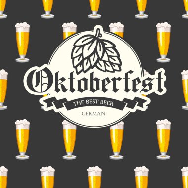 Bira cam ile sorunsuz arka plan. Vektör çizim pub menü için. Oktoberfest desen. Alkollü içecekler.