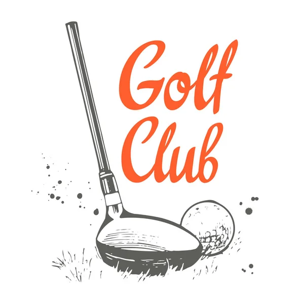 Golf. Vector set handgetekende sportuitrusting. Illustratie in schets stijl op witte achtergrond. Borstel kalligrafie elementen voor uw ontwerp. Handgeschreven inkt belettering. — Stockvector