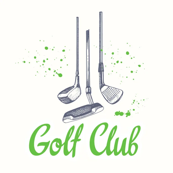 Golf. Set vettore di attrezzature sportive disegnate a mano. Illustrazione in stile schizzo su sfondo bianco. Elementi di calligrafia a pennello per il tuo design. Inchiostro scritto a mano . — Vettoriale Stock