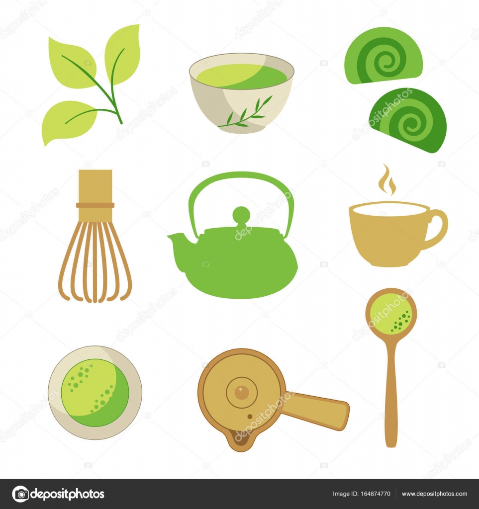 Japanese ethnic and national tea ceremony. Matcha icons set. Traditions