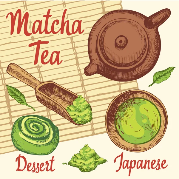 Japán etnikai és nemzeti tea-ceremóniát. Matcha. Hagyományok, a teatime. Dekoratív elemek a design. Party szimbólum fehér háttér vektor illusztráció. — Stock Vector