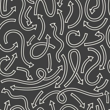 Farklı Eğri ok ile Seamless modeli. Vektör çizim siyah arka plan üzerine.