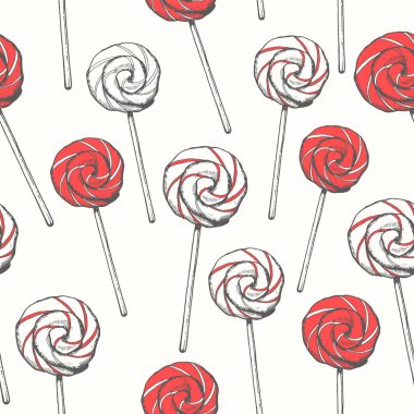 Sorunsuz vektör tatil desen. Güzel şekerler. Stil kroki. Christmas illüstrasyon tatlılar beyaz arka plan üzerinde.