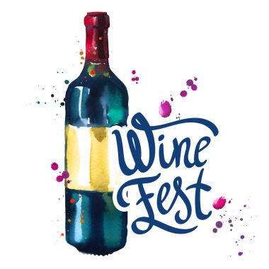 Suluboya resim şişe içki listesi için kroki tarzı ile. Poster illüstrasyon içecekler ile. Şarap Festivali. Fırça hat illüstrasyonlar tasarımınız için. El yazısı mürekkep yazı.