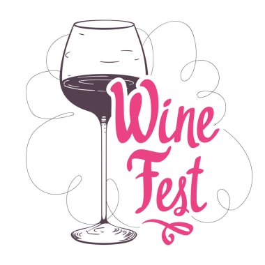 Vektör çizim cam şarap listesi için kroki tarzında. Poster illüstrasyon içecekler. Tatma partisi. Hat illüstrasyonlar tasarımınızı fırça. El yazısı mürekkep yazı.