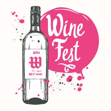 Vektör çizim şişe şarap listesi için kroki tarzı ile. Poster illüstrasyon içecekler. Hat illüstrasyonlar tasarımınızı fırça. El yazısı mürekkep yazı.