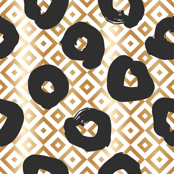 Naadloze patroon met creatieve geometrische gouden textuur. Vectorillustratie van zwarte vlekken op witte achtergrond. — Stockvector