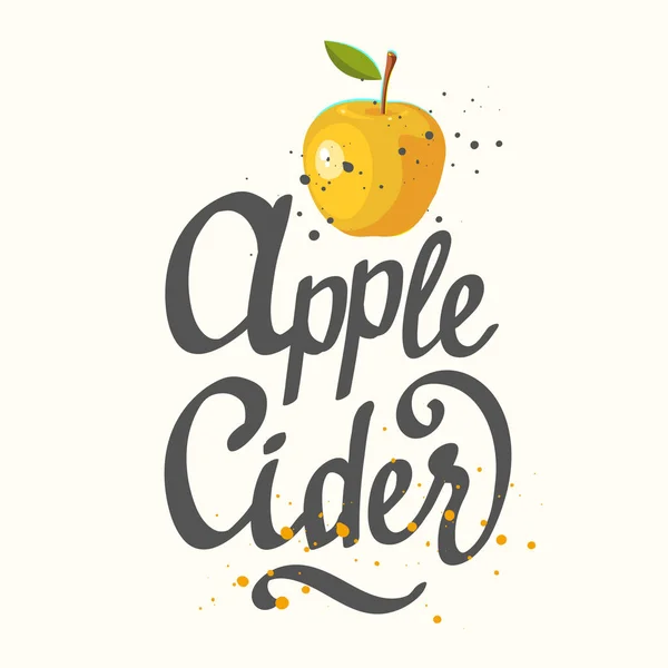 Vector illustration with apple cider in sketch style on white background. Brush calligraphy elements for your menu design. Handwritten ink lettering. — Stock Vector