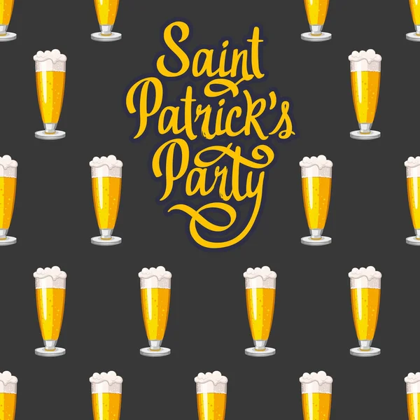 Nahtloser Hintergrund mit Bierglas. Vektor-Illustration für Pub-Menü. St. Patricks Day Feier Plakat. Alkoholische Getränke. — Stockvektor