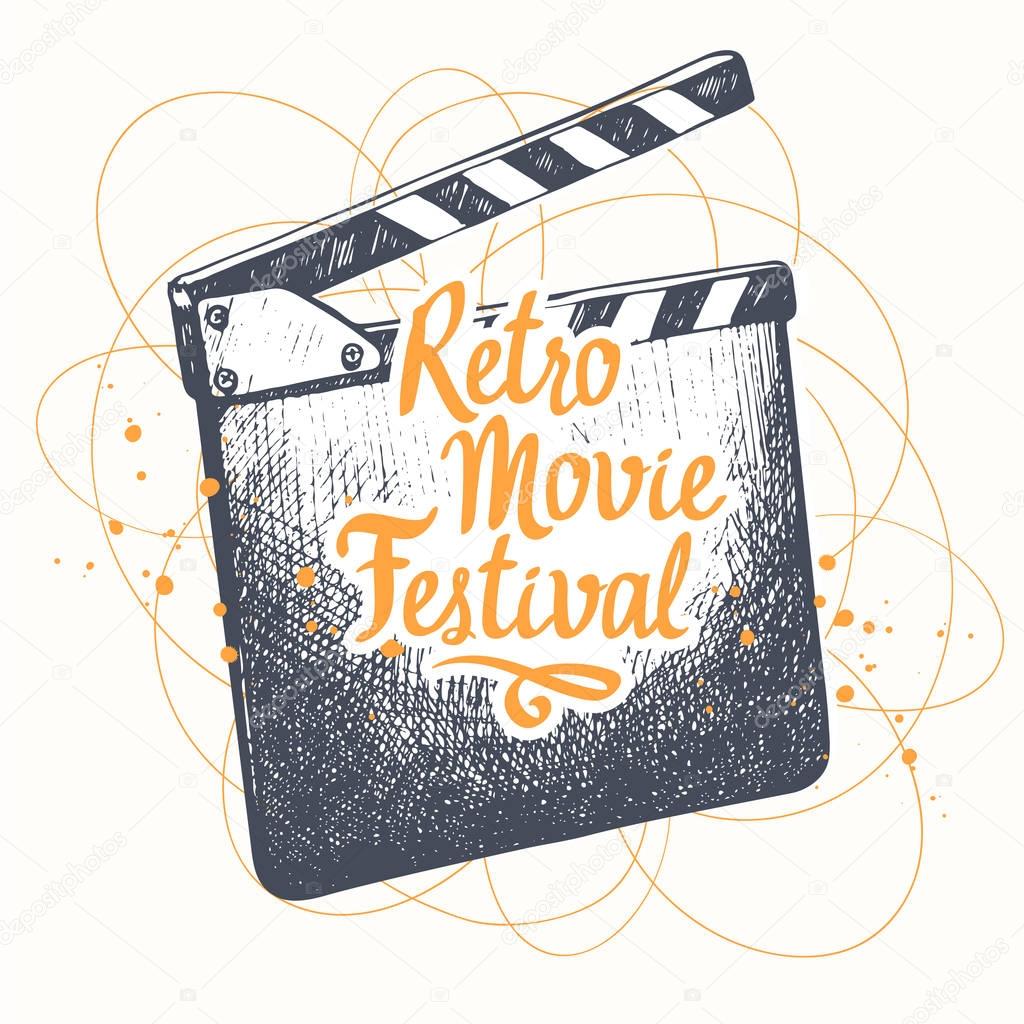 Vector illustration with hand drawn illustration. Sketch design. Retro cinema festival. Movie Time poster.