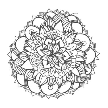 Mandala çiçeği. Beyaz arkaplanda vektör zentangle çizimi. Soyut model. Doğal tasarım.