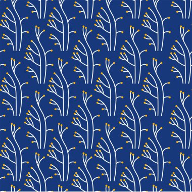 Mavide vektörsüz desen var. Çiçek elementleriyle soyut bir arka plan. Doğal tasarım.