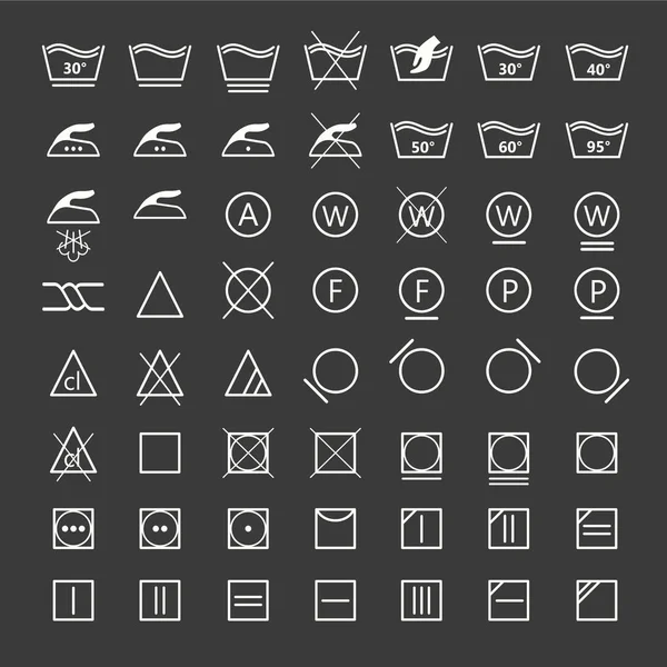 Set of white laundry symbols on black background, vector illustration ...